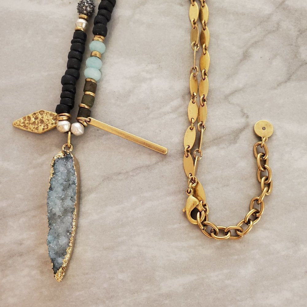 ✨ Stella and Dot Labradorite Artisan Druzy Beaded Stone Pave Rhinestone Pendant - Picture 9 of 14